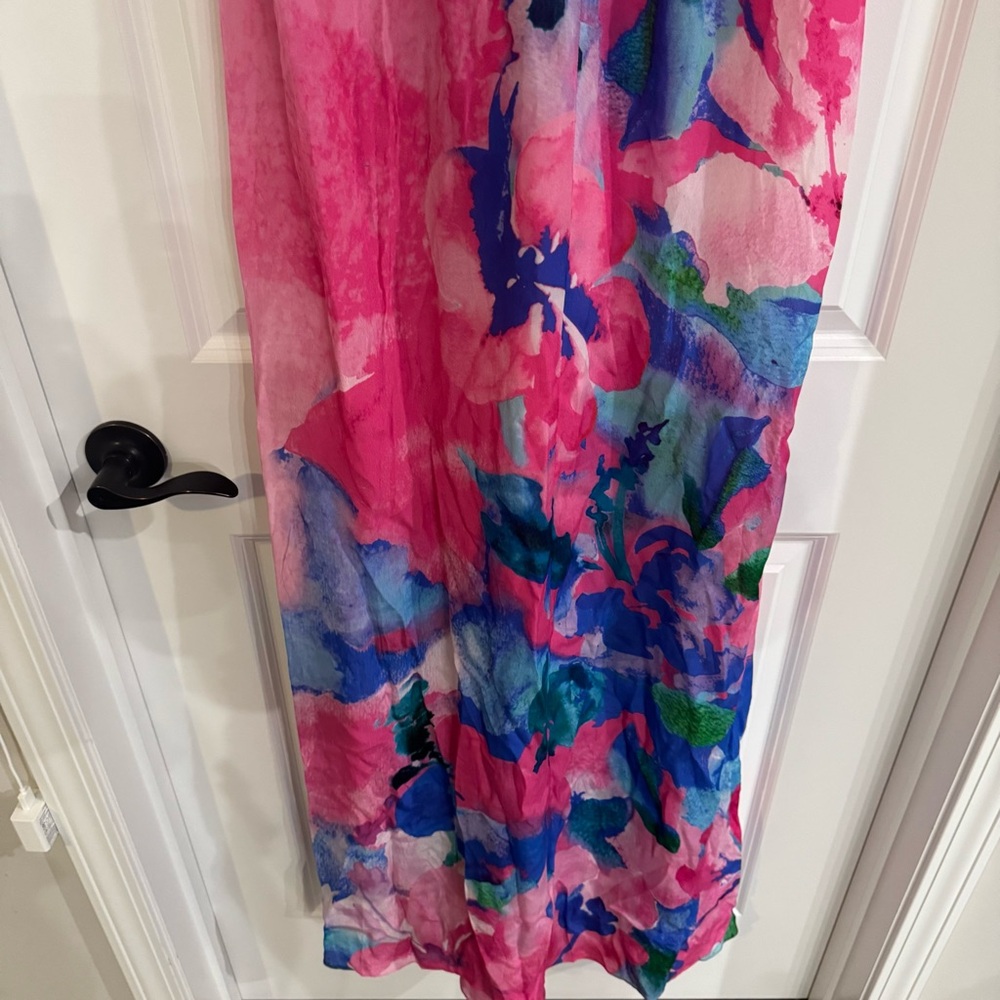 NWT: HEMANT & NANDITA Pink Floral Maxi Dress with Blue & Green Accents - Picture 6 of 16